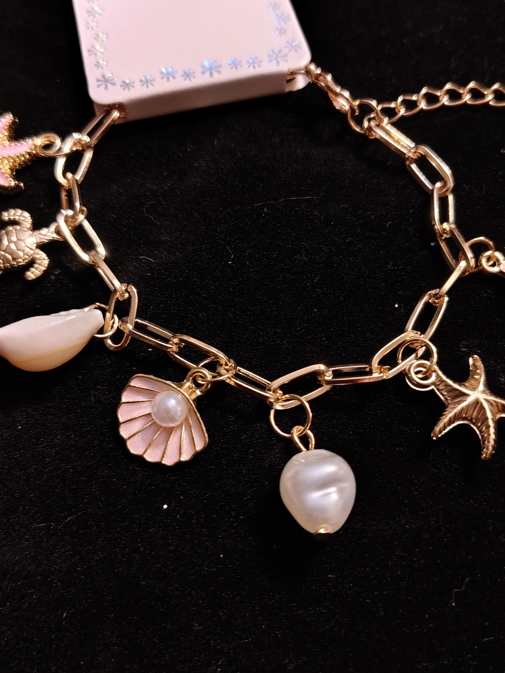 Gold-Tone Pearl & Pink Shell Charm Bracelet - Women Jewelry